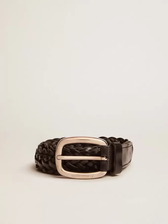 Ceinture pour homme en cuir tressé noir
