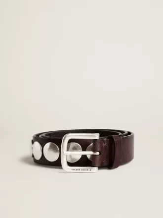 Ceinture Trinidad en cuir marron foncé avec maxi clous argentés