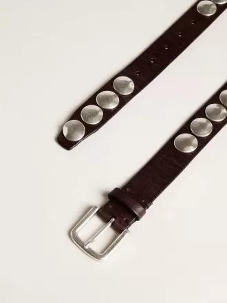 Ceinture Trinidad en cuir marron foncé avec maxi clous argentés