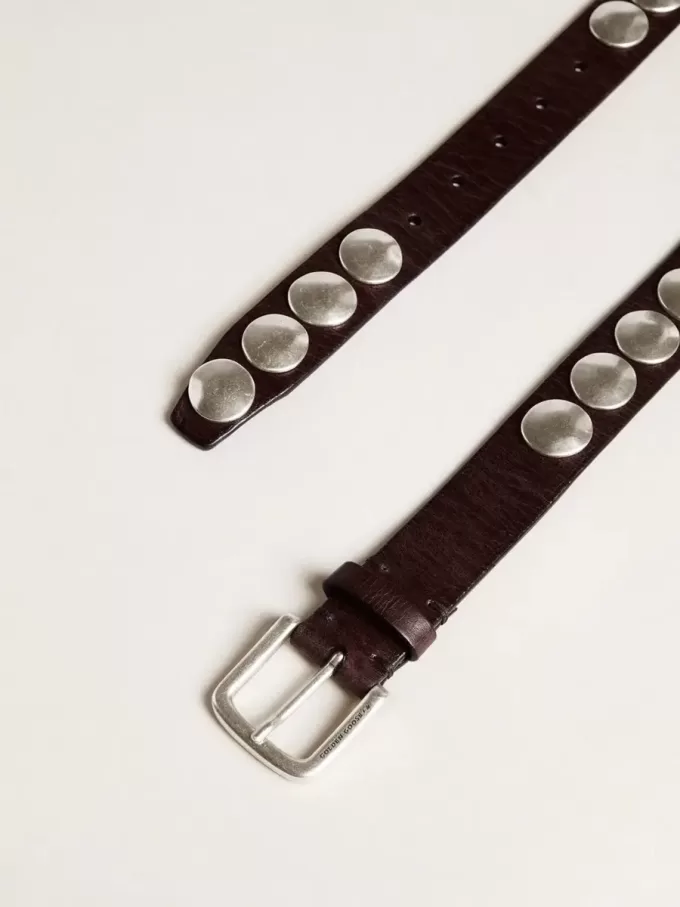 Ceinture Trinidad en cuir marron foncé avec maxi clous argentés