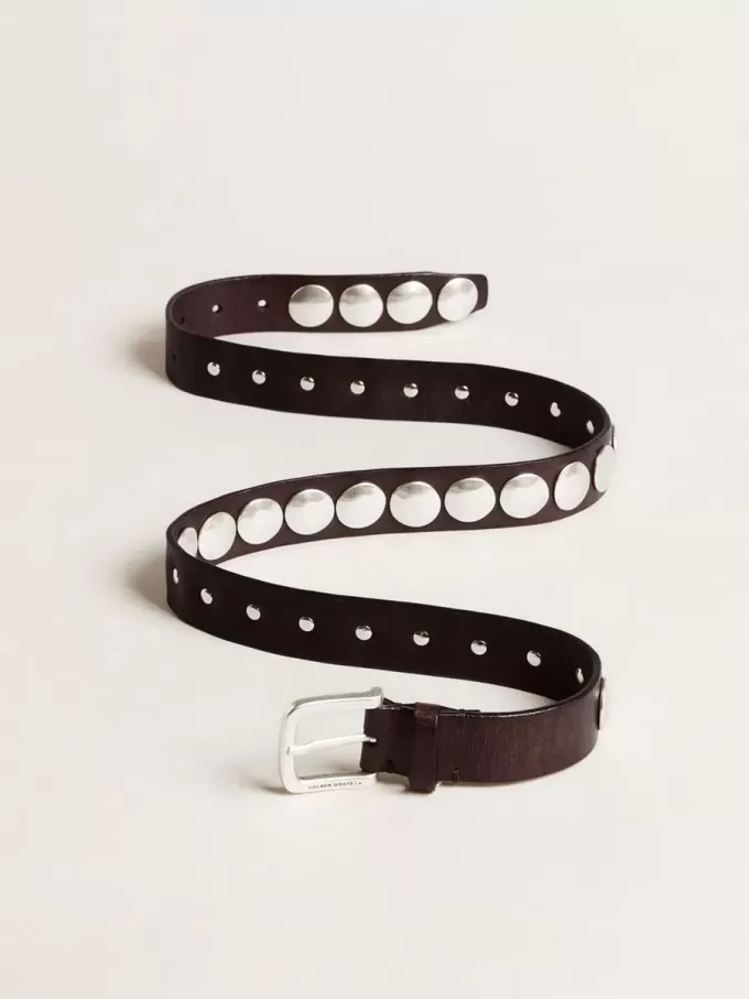 Ceinture Trinidad en cuir marron foncé avec maxi clous argentés