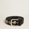 Ceinture Trinidad noire en cuir délavé avec clous