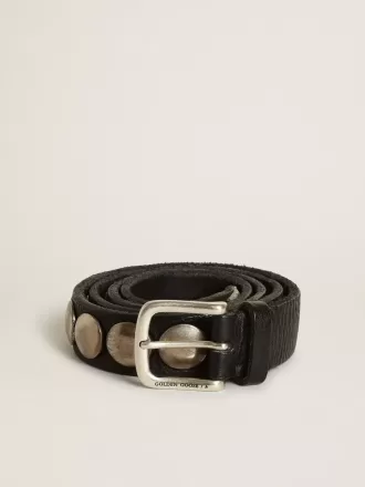 Ceinture Trinidad noire en cuir délavé avec clous