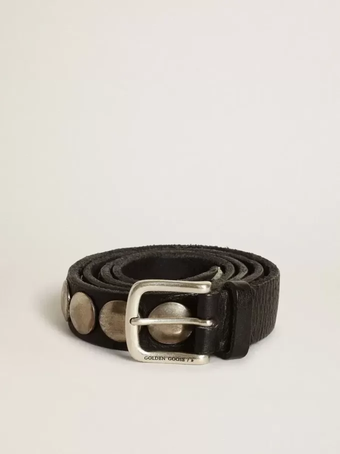 Ceinture Trinidad noire en cuir délavé avec clous