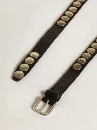 Ceinture Trinidad noire en cuir délavé avec clous