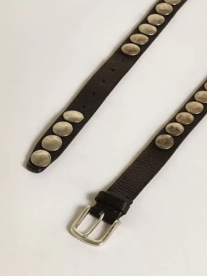 Ceinture Trinidad noire en cuir délavé avec clous