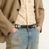 Ceinture Trinidad noire en cuir délavé avec clous