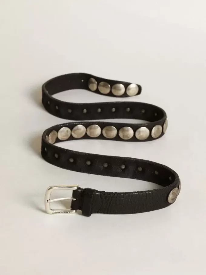 Ceinture Trinidad noire en cuir délavé avec clous