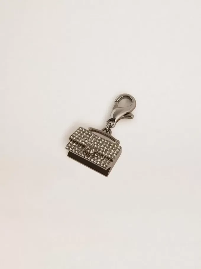 Charm en forme de sac à main en laiton argenté avec cristaux