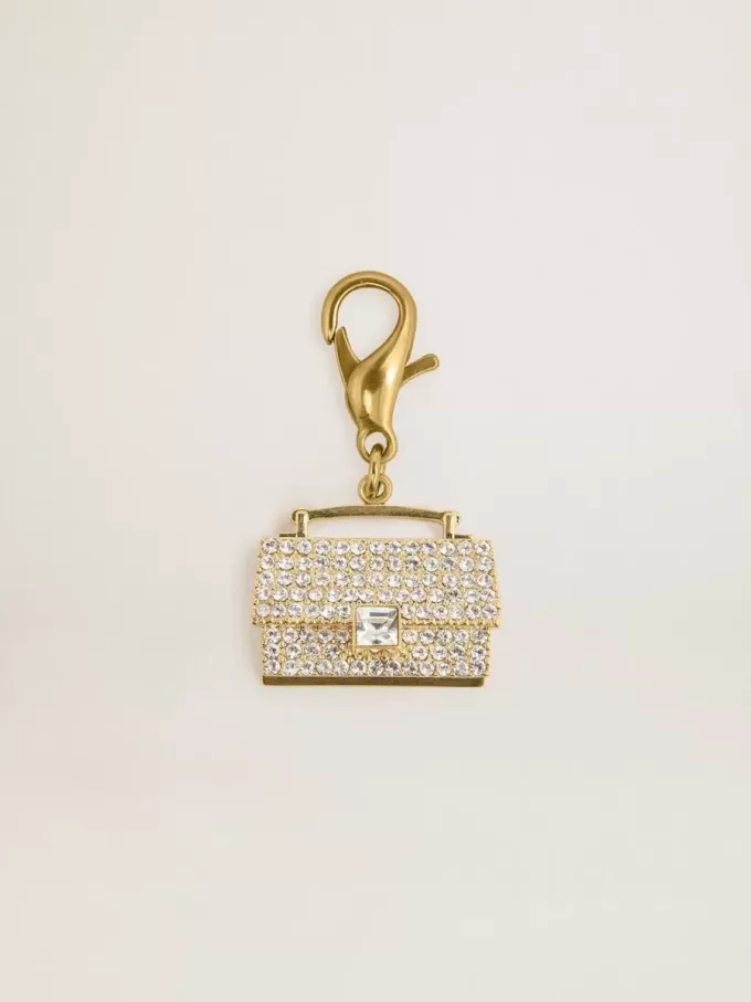 Charm en forme de sac à main en laiton doré avec cristaux Charm en forme de sac à main en laiton doré avec cristaux