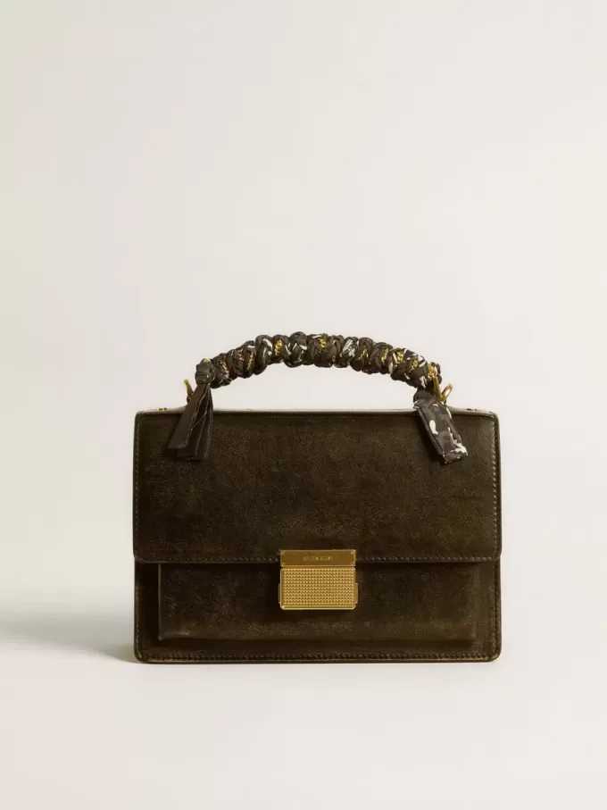 Charm en tissu tressé noir avec chaîne en laiton