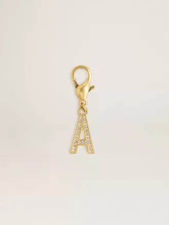 Charm lettre A en laiton doré avec cristaux