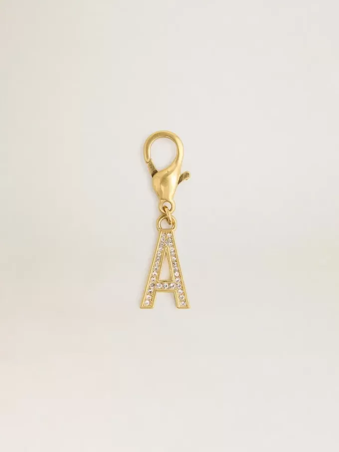 Charm lettre A en laiton doré avec cristaux Charm lettre A en laiton doré avec cristaux