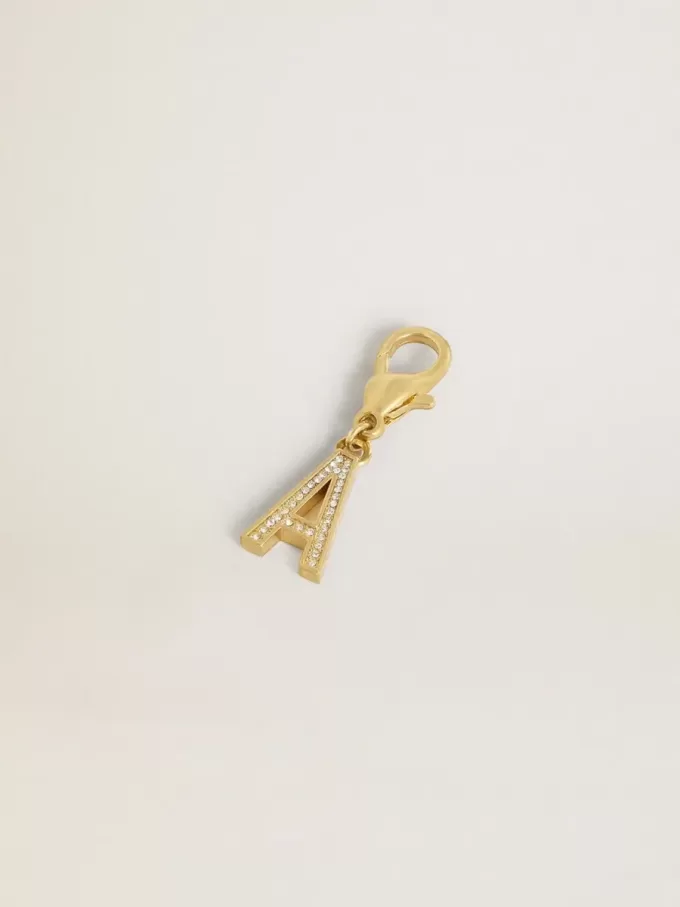 Charm lettre A en laiton doré avec cristaux Charm lettre A en laiton doré avec cristaux