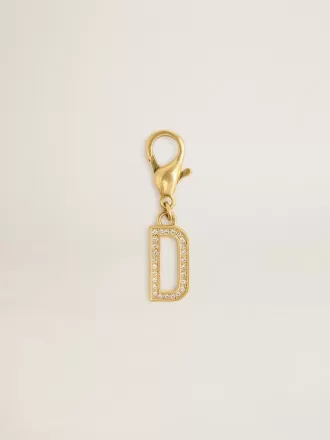 Charm lettre D en laiton doré avec cristaux