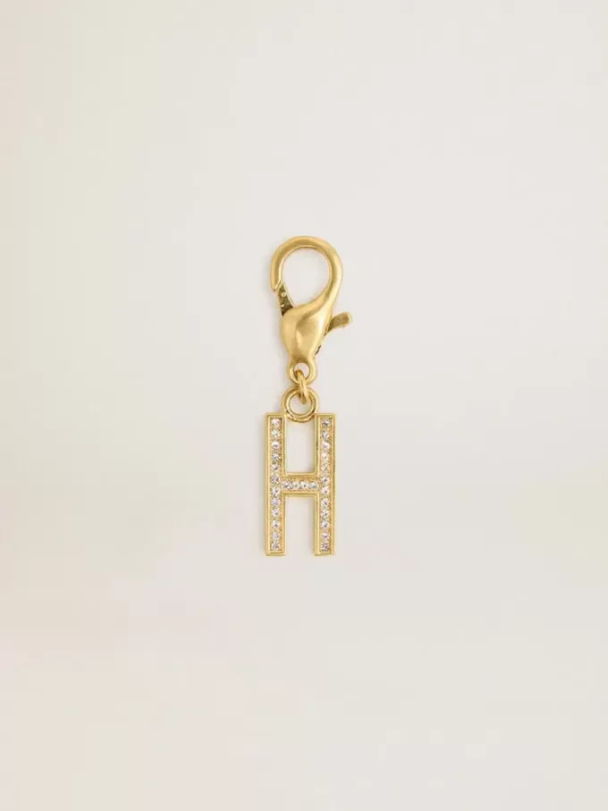 Charm lettre H en laiton doré avec cristaux Charm lettre H en laiton doré avec cristaux