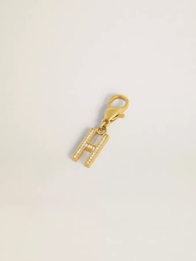 Charm lettre H en laiton doré avec cristaux Charm lettre H en laiton doré avec cristaux
