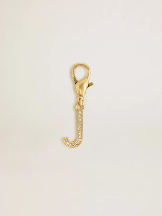 Charm lettre J en laiton doré avec cristaux Charm lettre J en laiton doré avec cristaux