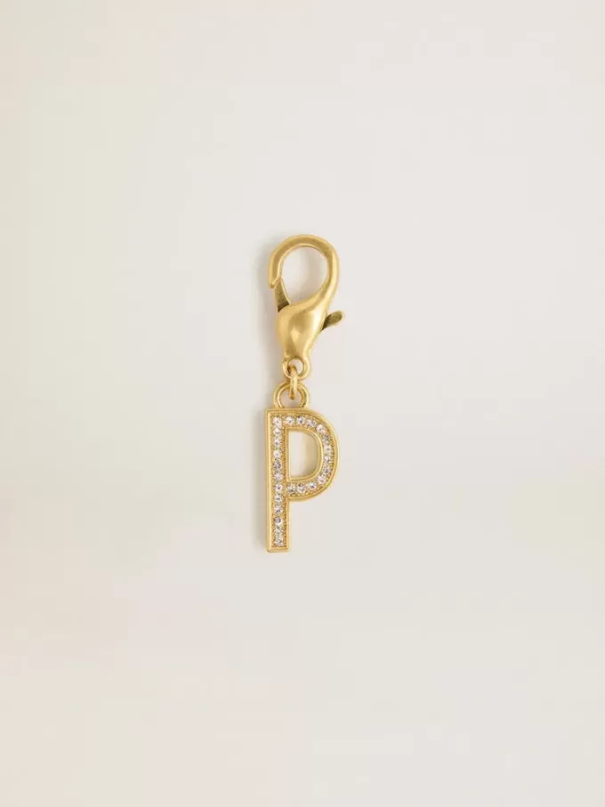 Charm lettre P en laiton doré avec cristaux Charm lettre P en laiton doré avec cristaux