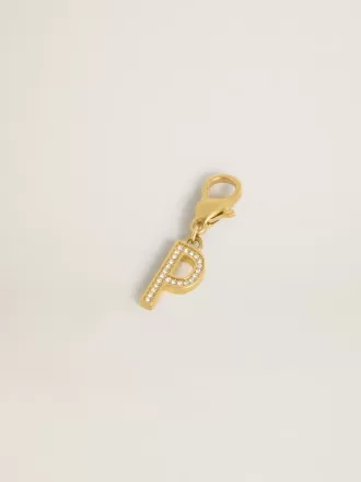 Charm lettre P en laiton doré avec cristaux Charm lettre P en laiton doré avec cristaux