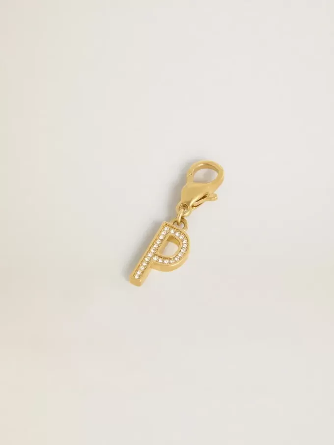 Charm lettre P en laiton doré avec cristaux Charm lettre P en laiton doré avec cristaux