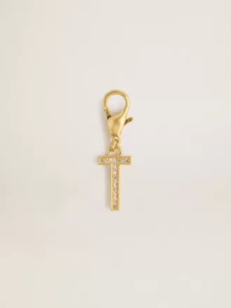 Charm lettre T en laiton doré avec cristaux