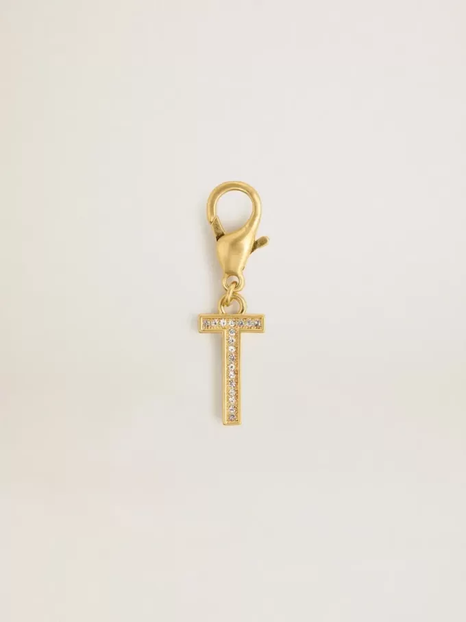 Charm lettre T en laiton doré avec cristaux Charm lettre T en laiton doré avec cristaux