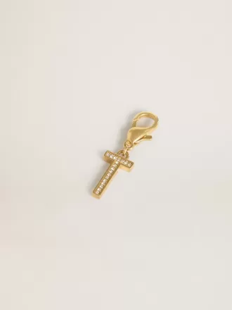 Charm lettre T en laiton doré avec cristaux