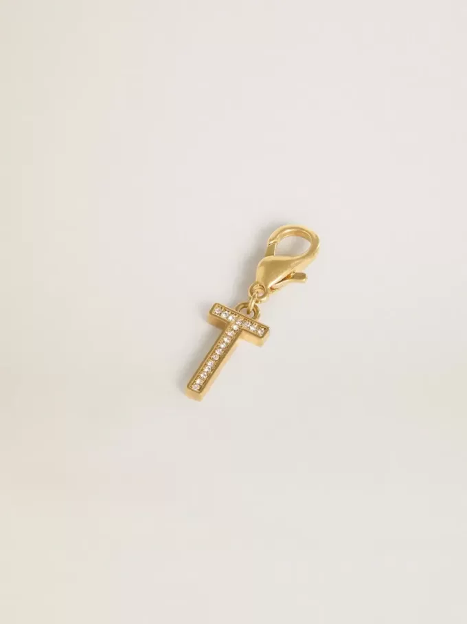 Charm lettre T en laiton doré avec cristaux Charm lettre T en laiton doré avec cristaux