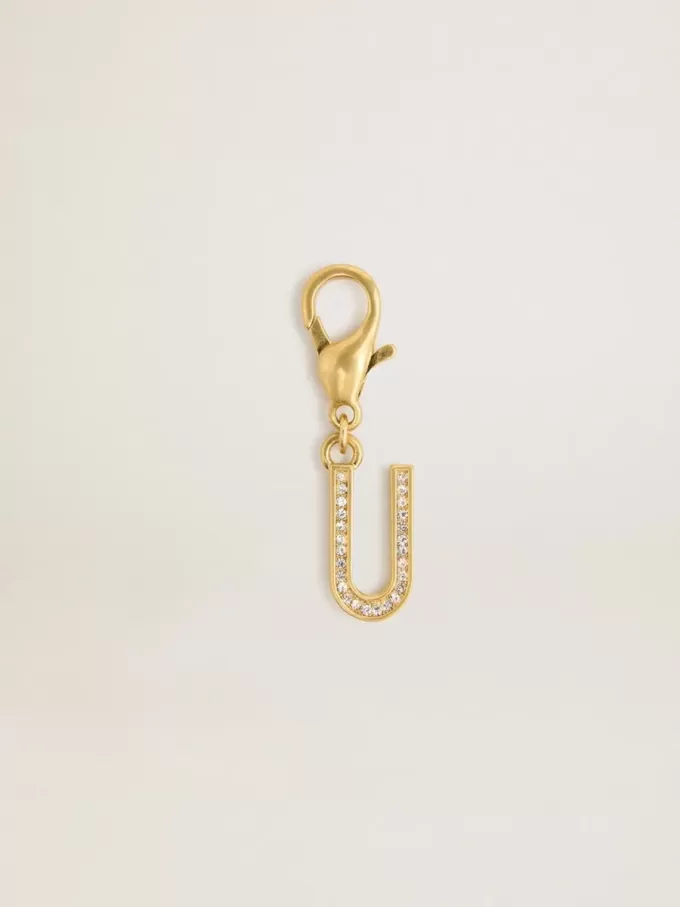 Charm lettre U en laiton doré avec cristaux