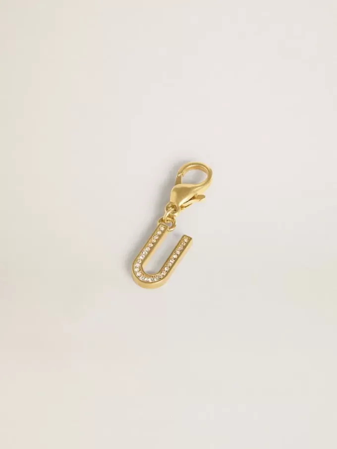 Charm lettre U en laiton doré avec cristaux