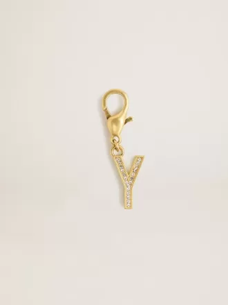 Charm lettre Y en laiton doré avec cristaux