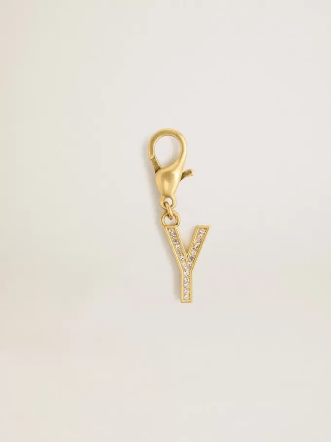 Charm lettre Y en laiton doré avec cristaux Charm lettre Y en laiton doré avec cristaux
