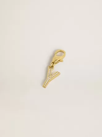 Charm lettre Y en laiton doré avec cristaux