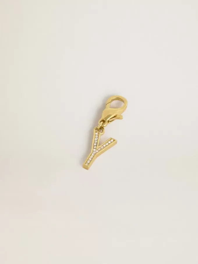 Charm lettre Y en laiton doré avec cristaux Charm lettre Y en laiton doré avec cristaux