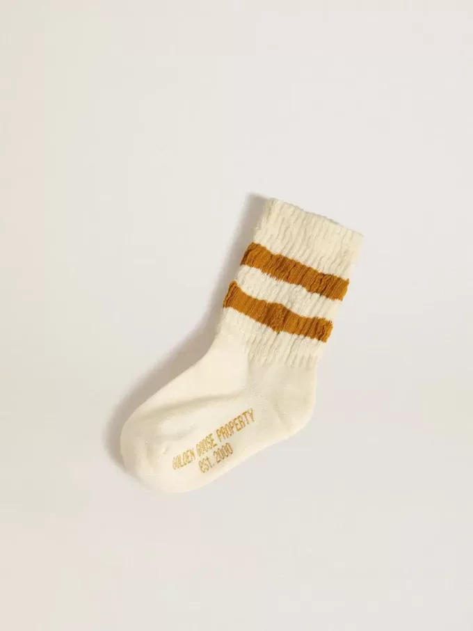 Chaussettes blanches pour enfants à rayures couleur tabac