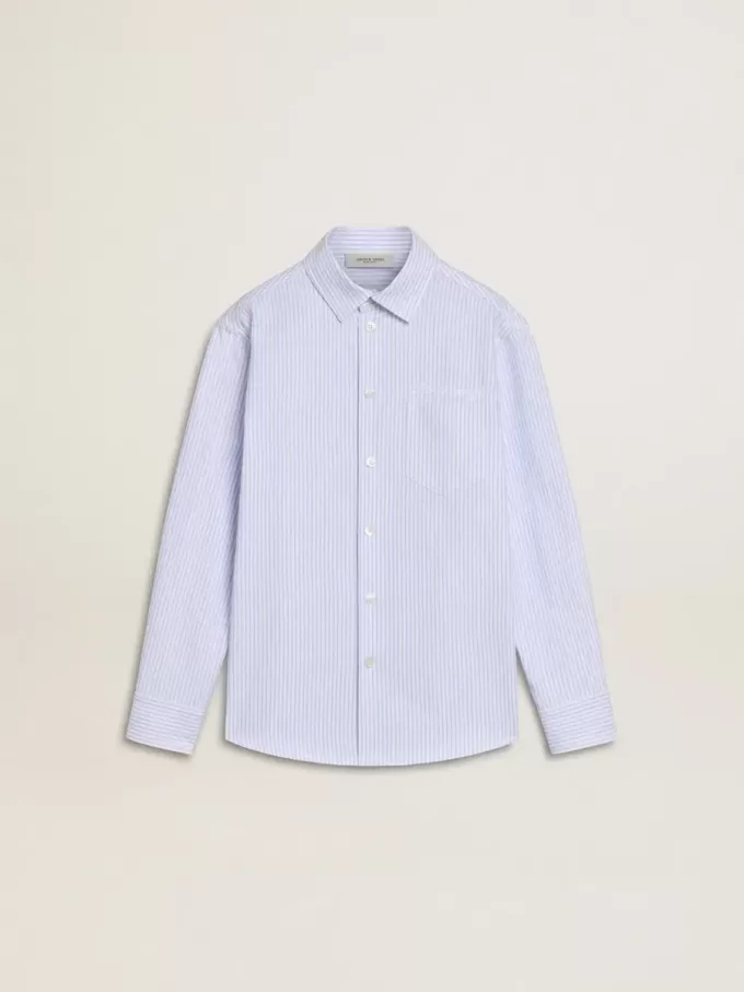 Chemise rayée pour fille avec lettrage brodé sur la poche Chemise rayée pour fille avec lettrage brodé sur la poche