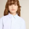 Chemise rayée pour fille avec lettrage brodé sur la poche Chemise rayée pour fille avec lettrage brodé sur la poche