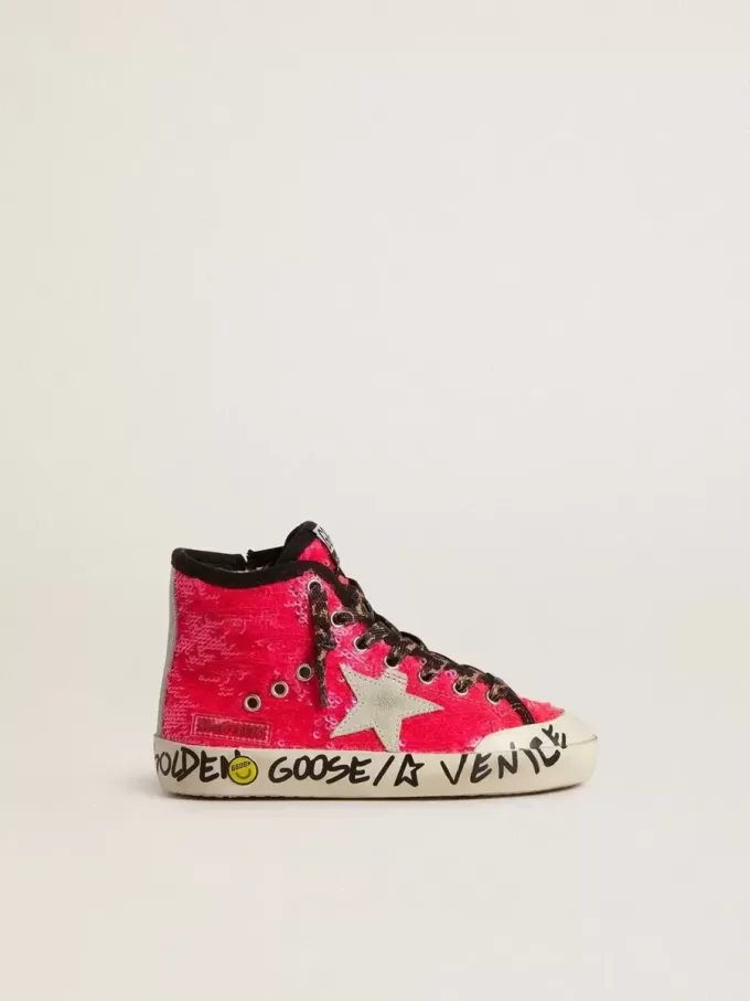 Francy Junior à paillettes avec étoile en daim gris glacier et lacets imprimé animal
