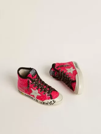 Francy Junior à paillettes avec étoile en daim gris glacier et lacets imprimé animal