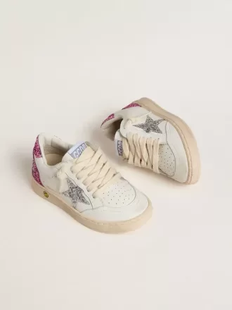 Junior Ball Star avec étoile argentée pailletée et languette rose pailletée au talon