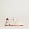 Junior Ball Star en cuir avec étoile couleur crème et languette en cuir rouge au talon