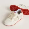 Junior Ball Star en cuir avec étoile couleur crème et languette en cuir rouge au talon