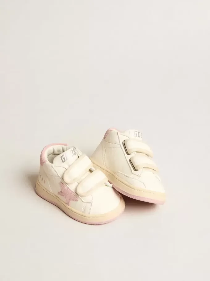 Junior June en cuir nappa avec étoile en daim vieux rose et languette au talon