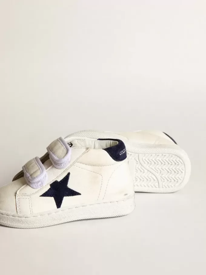 Junior June en cuir nappa avec étoile et languette au talon en daim bleu foncé