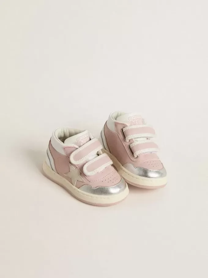 Junior June en cuir rose avec empiècements en cuir métallisé et étoile en daim