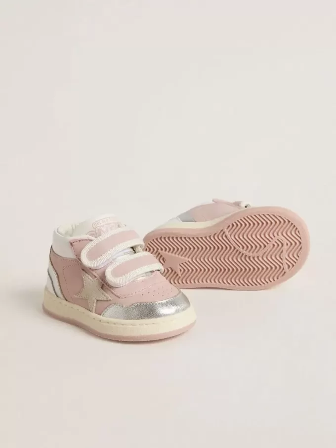 Junior June en cuir rose avec empiècements en cuir métallisé et étoile en daim