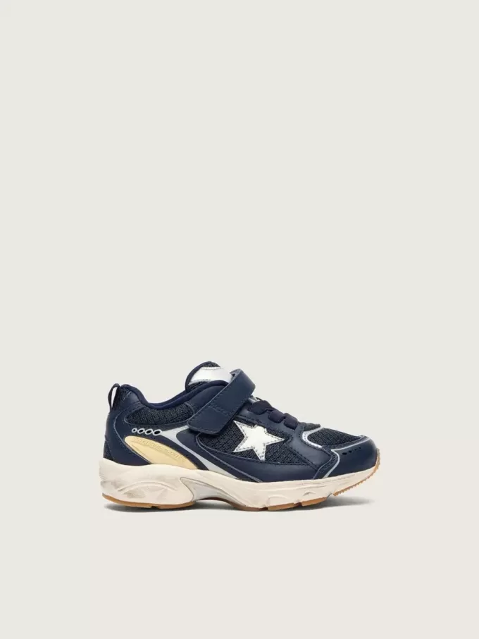 Junior Lightstar en cuir bleu et mesh avec étoile en cuir gris Junior Lightstar en cuir bleu et mesh avec étoile en cuir gris