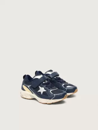 Junior Lightstar en cuir bleu et mesh avec étoile en cuir gris Junior Lightstar en cuir bleu et mesh avec étoile en cuir gris