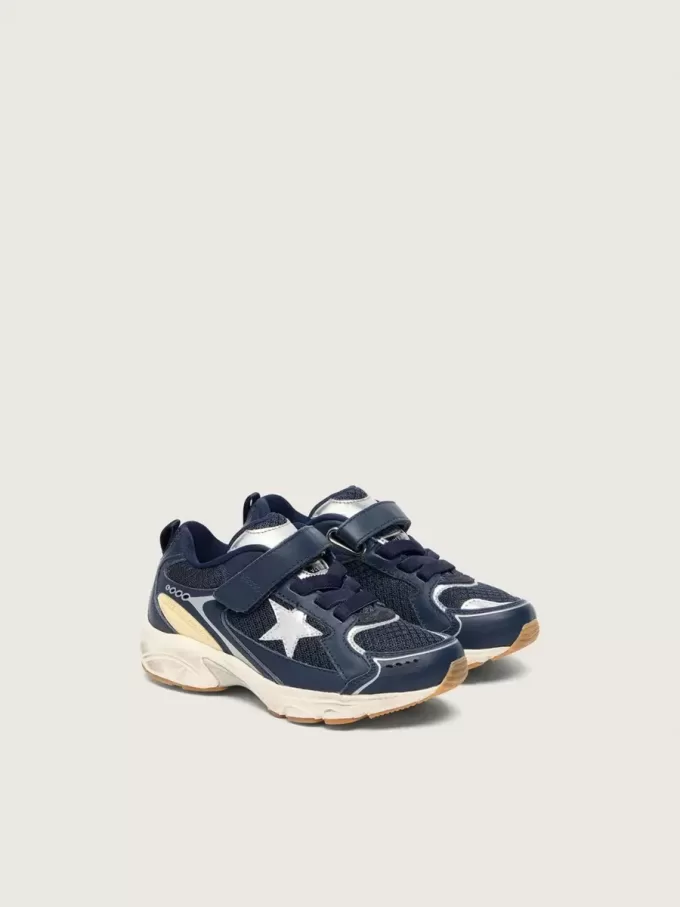 Junior Lightstar en cuir bleu et mesh avec étoile en cuir gris Junior Lightstar en cuir bleu et mesh avec étoile en cuir gris